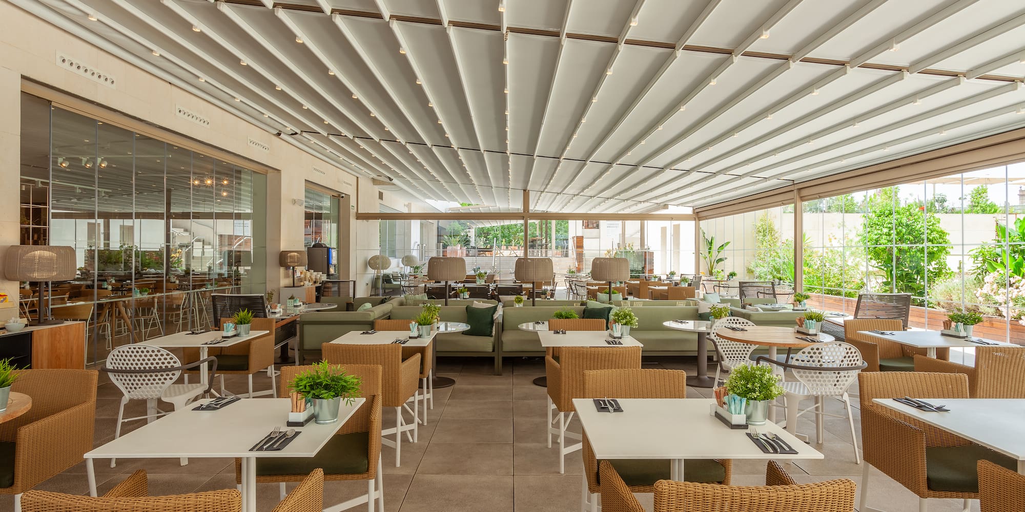 a room with tables and chairs