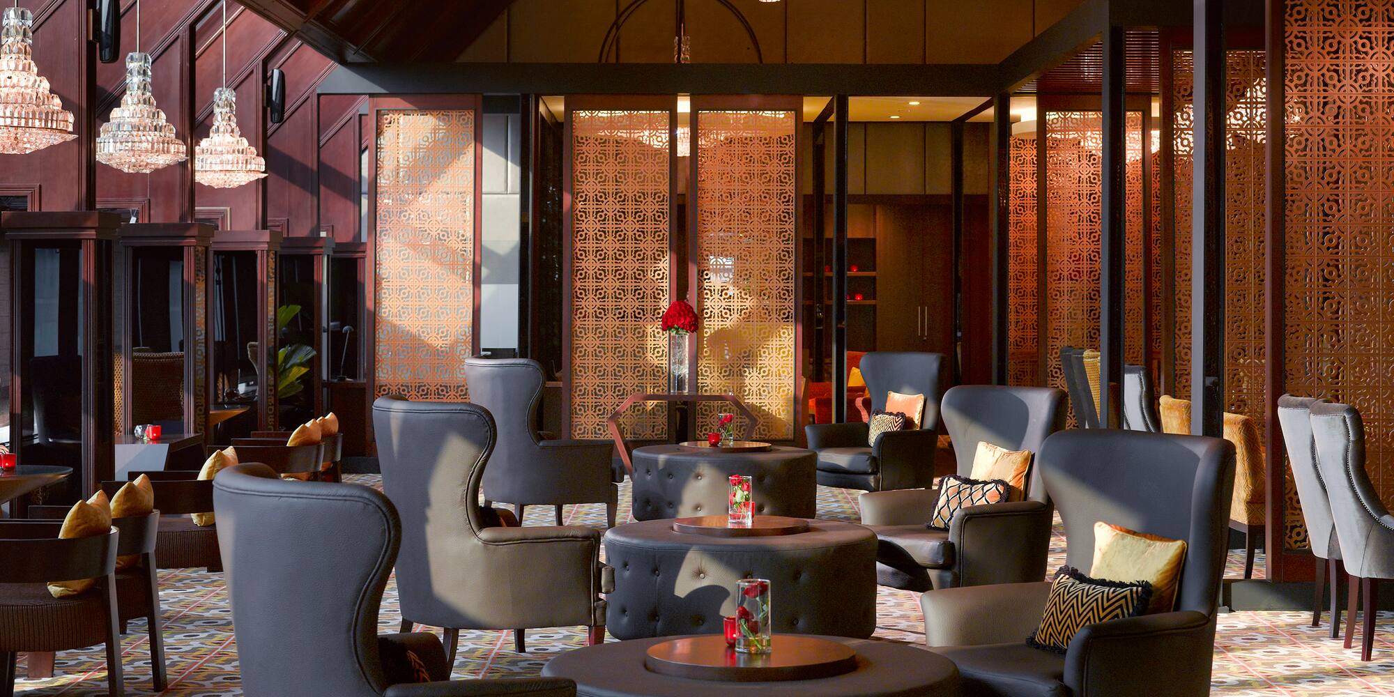 a room with chairs and tables