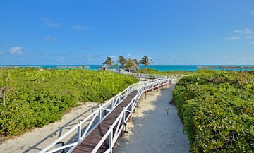 a walkway leading to a beach