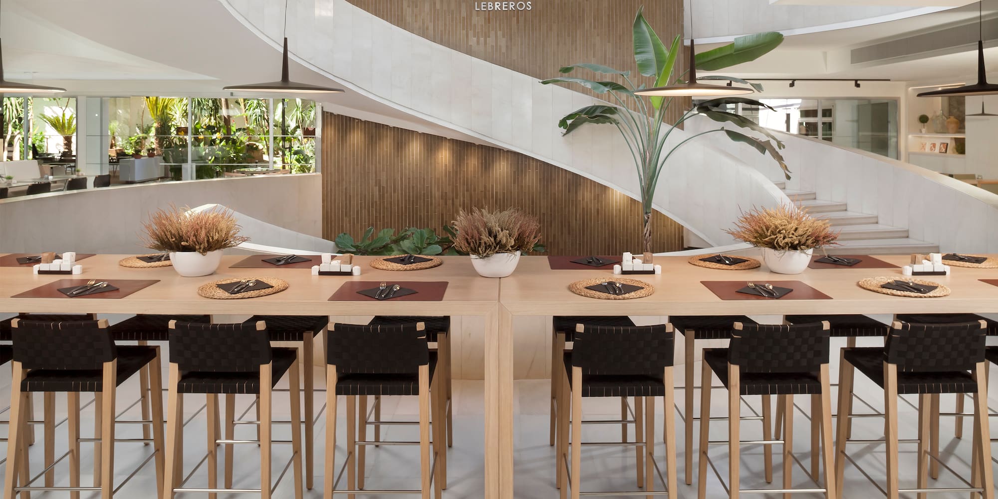 a table with chairs and a plant on it