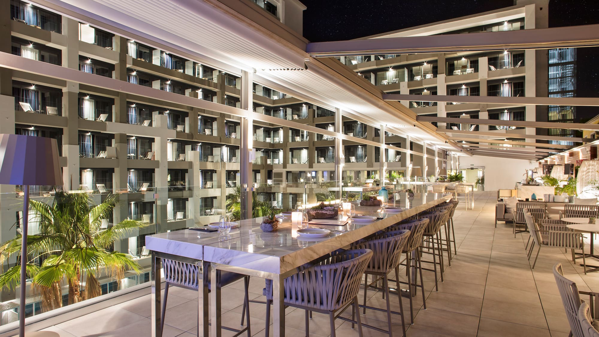 a long table with food on it
