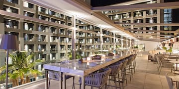 a long table with food on it