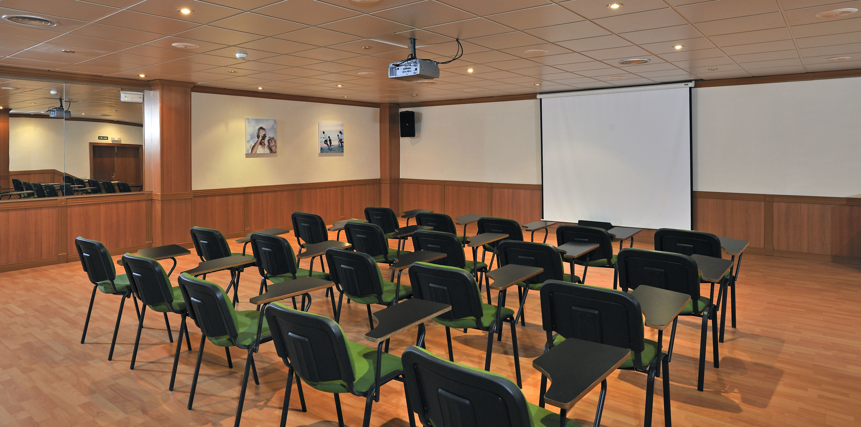 a room with desks and chairs