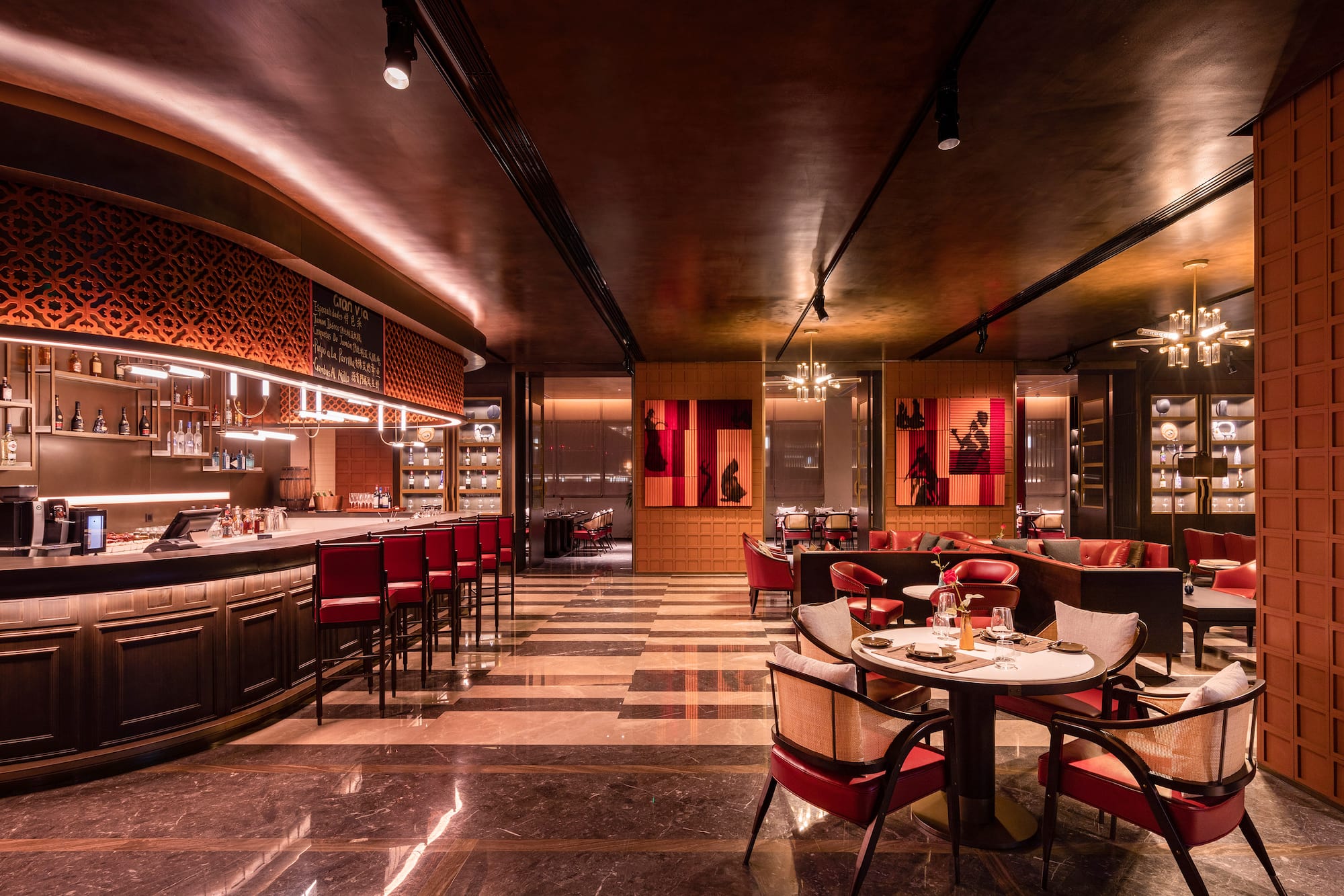 a restaurant with tables and chairs