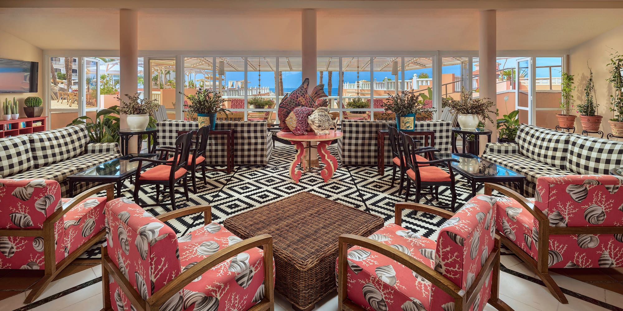 a room with chairs and tables