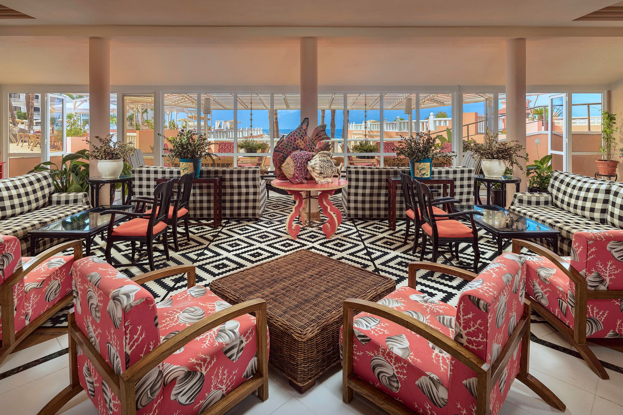 a room with chairs and tables