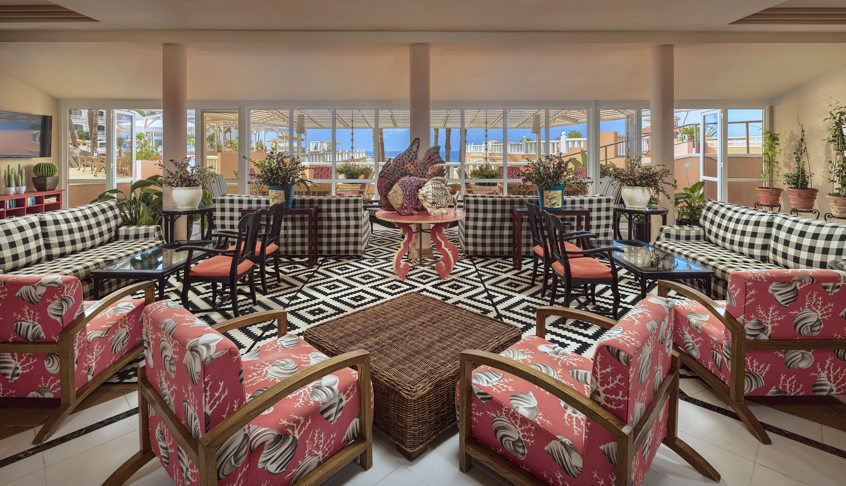 a room with chairs and tables