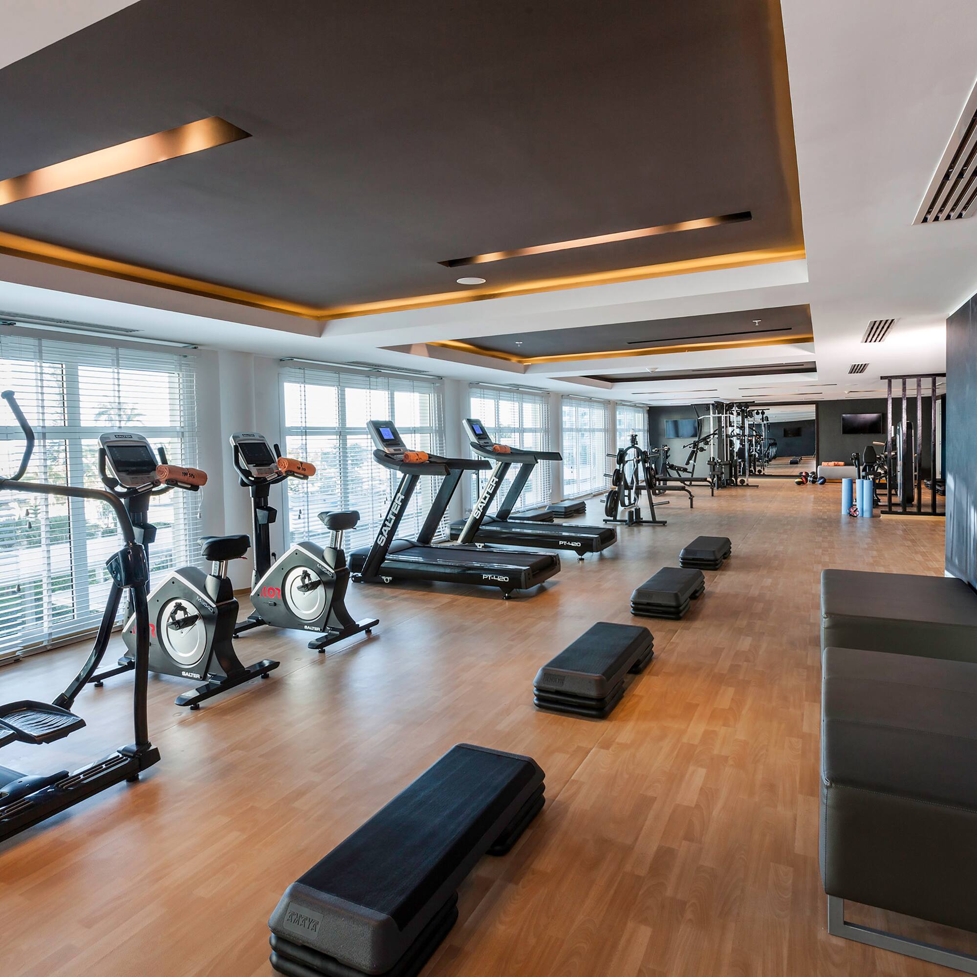 a room with exercise equipment
