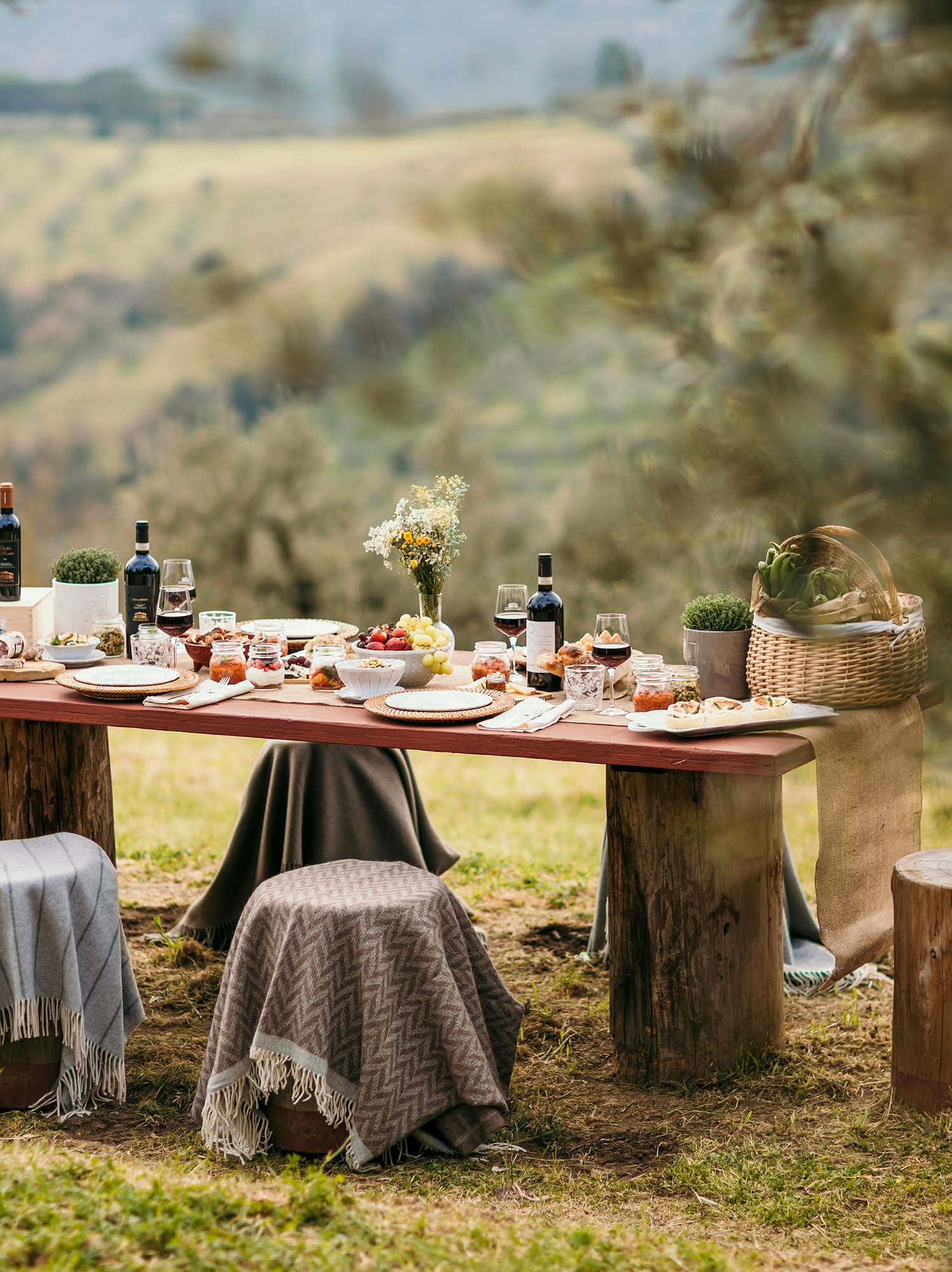 a table with food and drinks on it