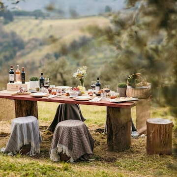 a table with food and drinks on it