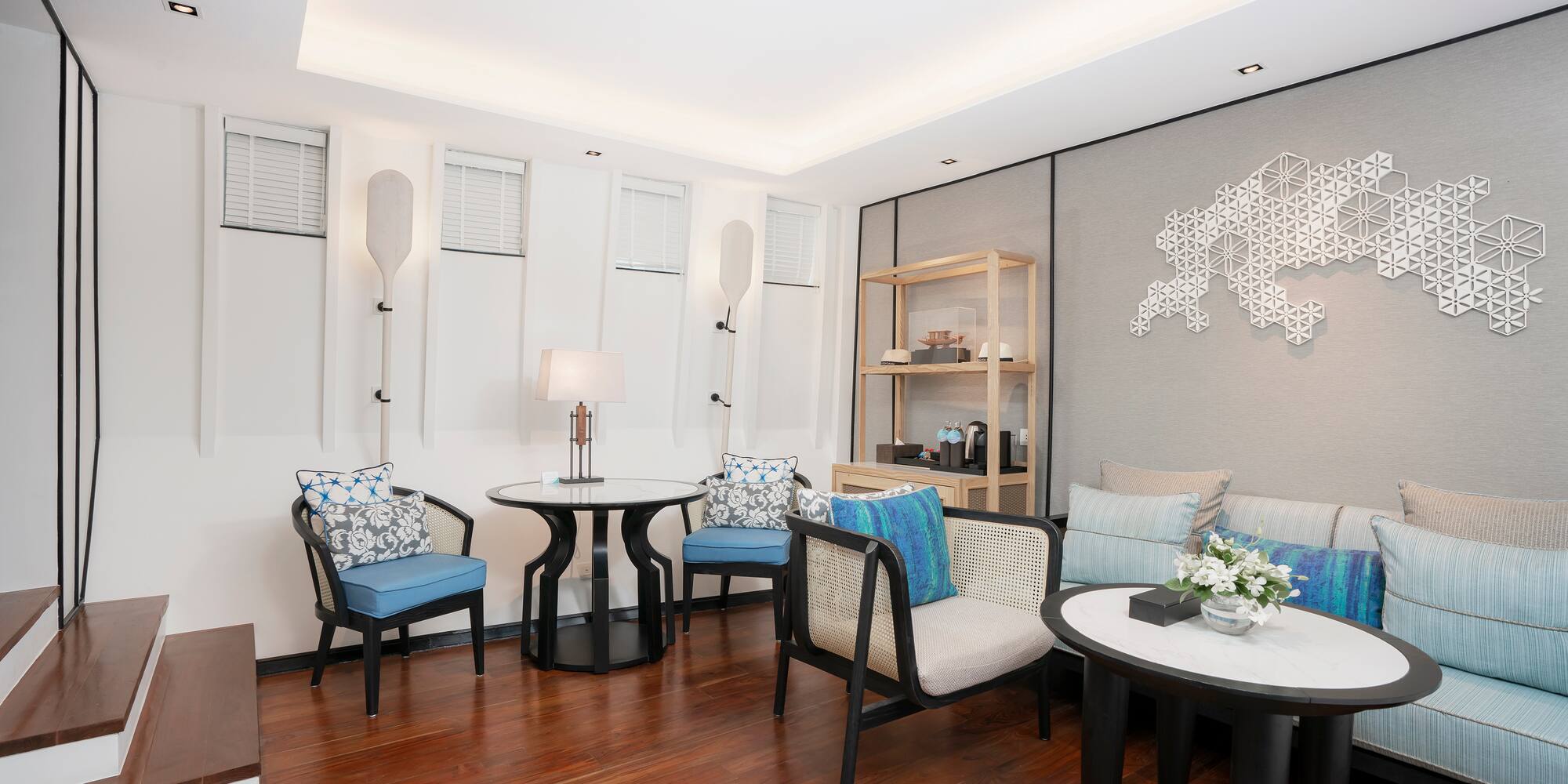 a room with a table and chairs