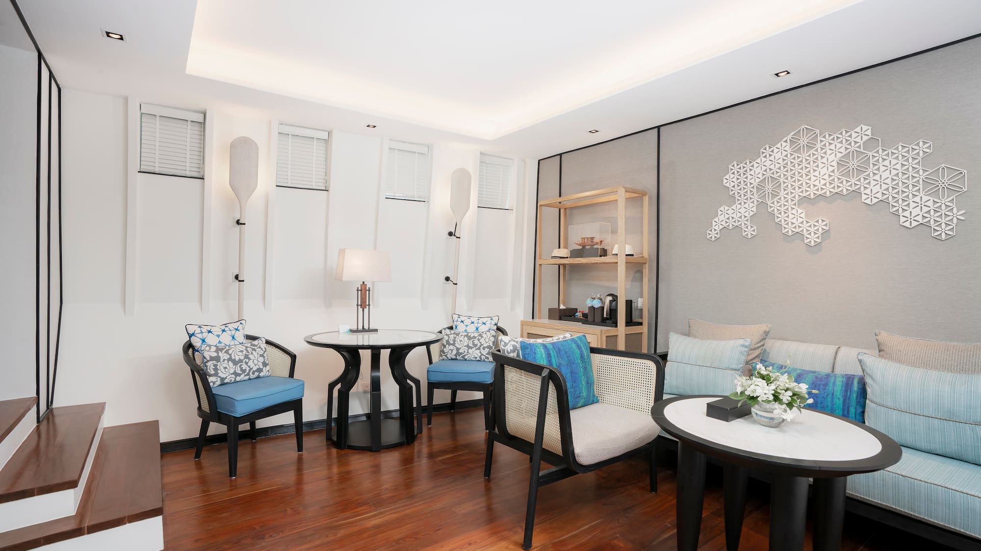 a room with a table and chairs