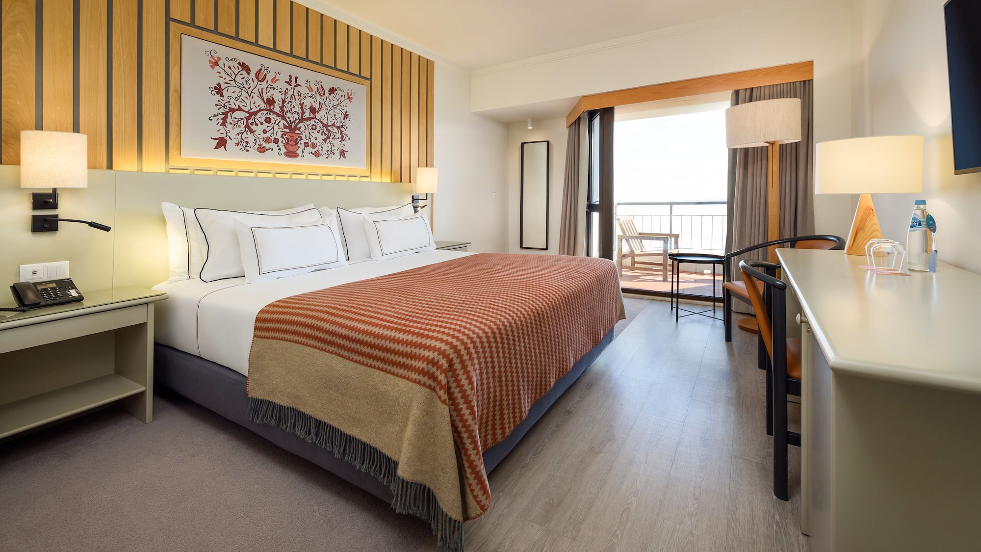 a room with a bed and a table