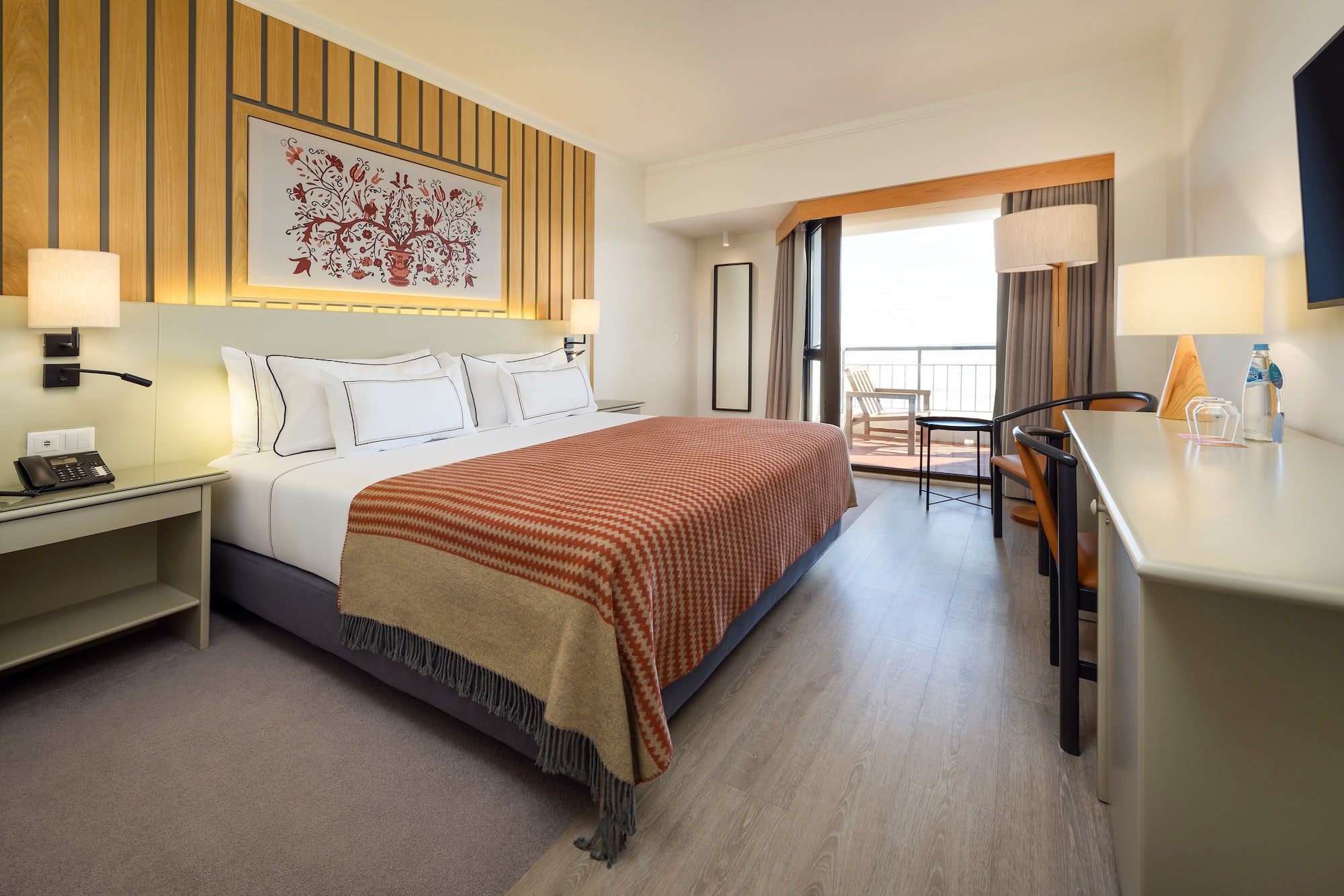 a room with a bed and a table