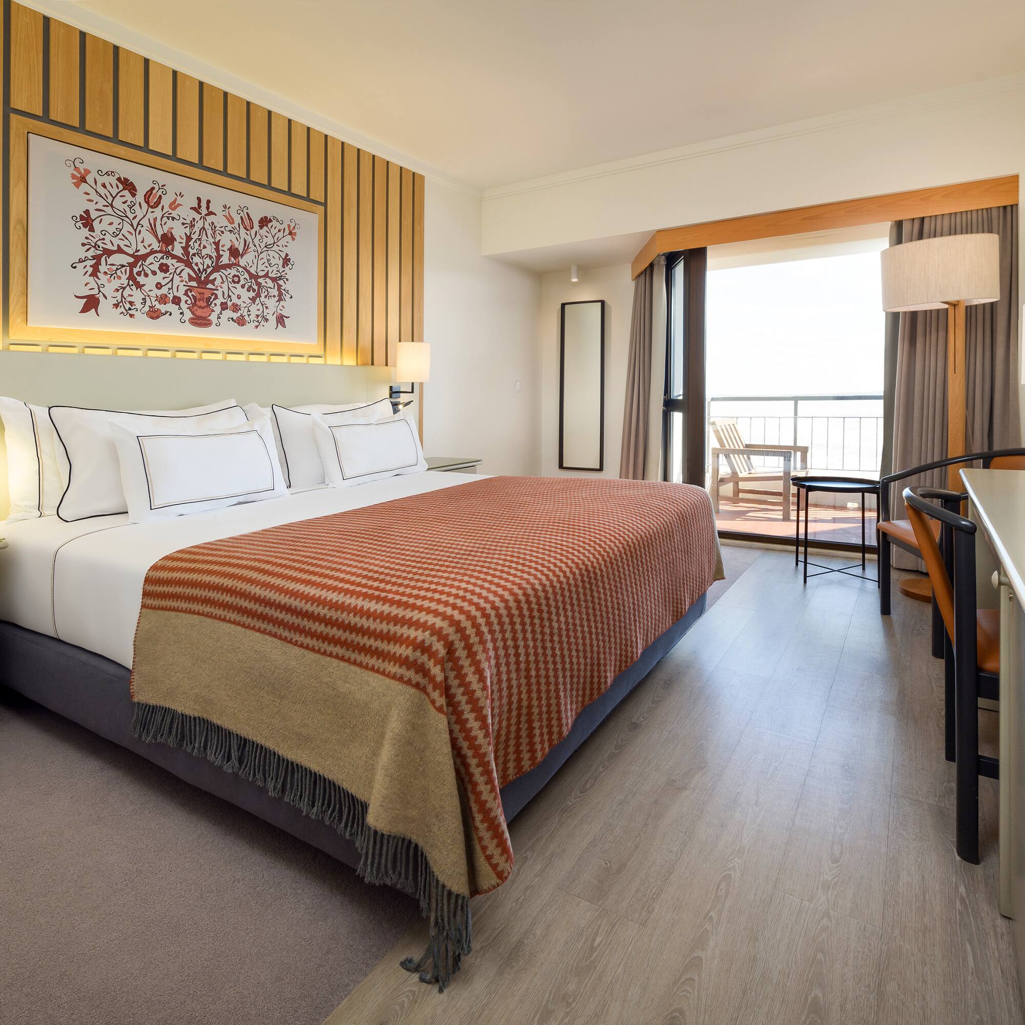 a room with a bed and a table