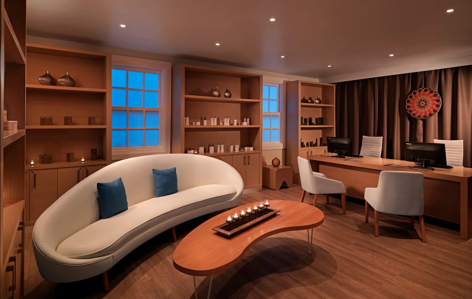 a room with a couch and a table