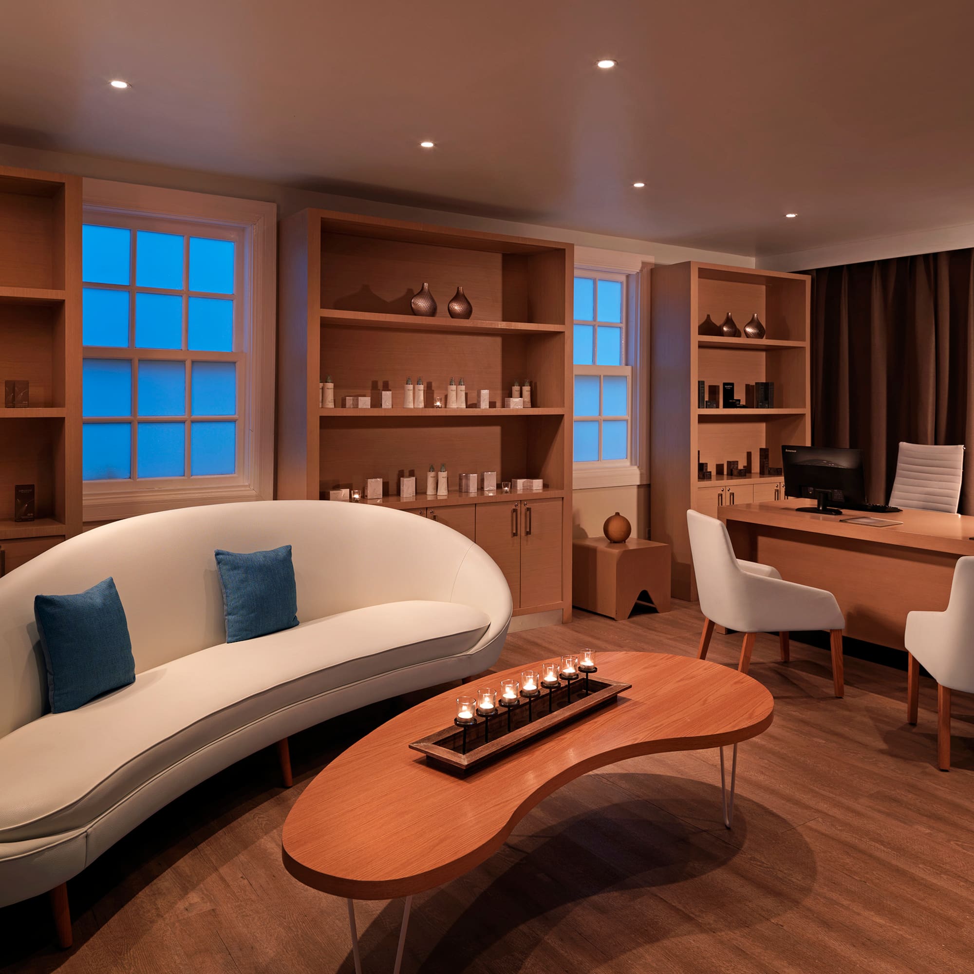 a room with a couch and a table