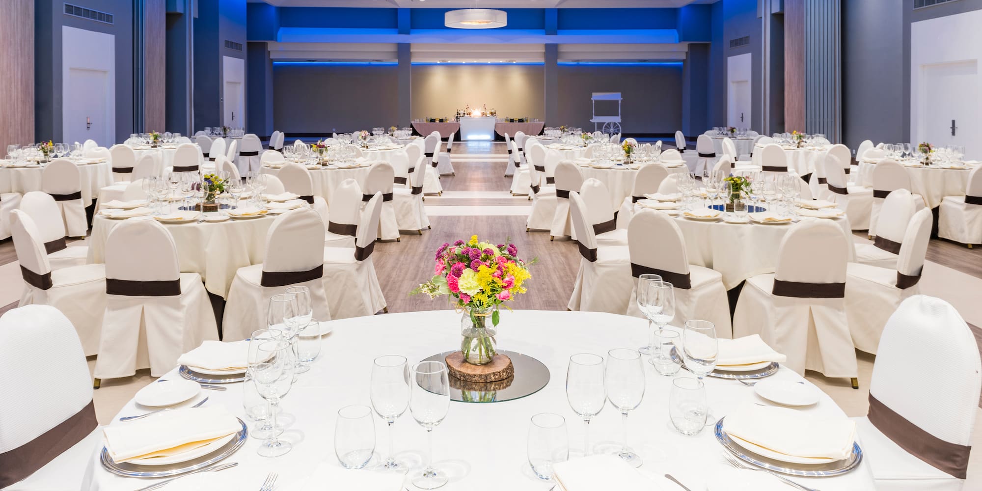 a room with tables and chairs