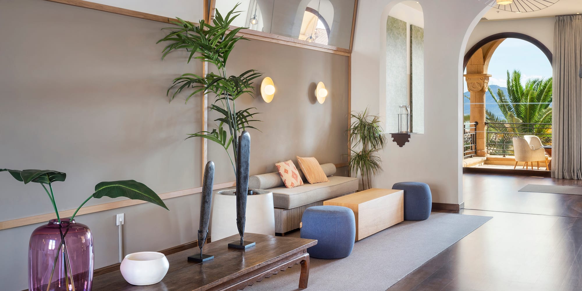 a room with a couch and a table