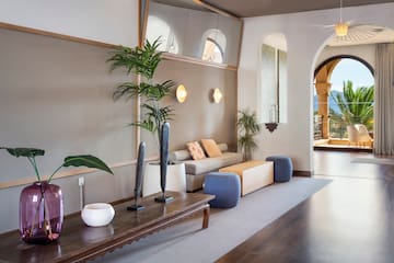 a room with a couch and a table