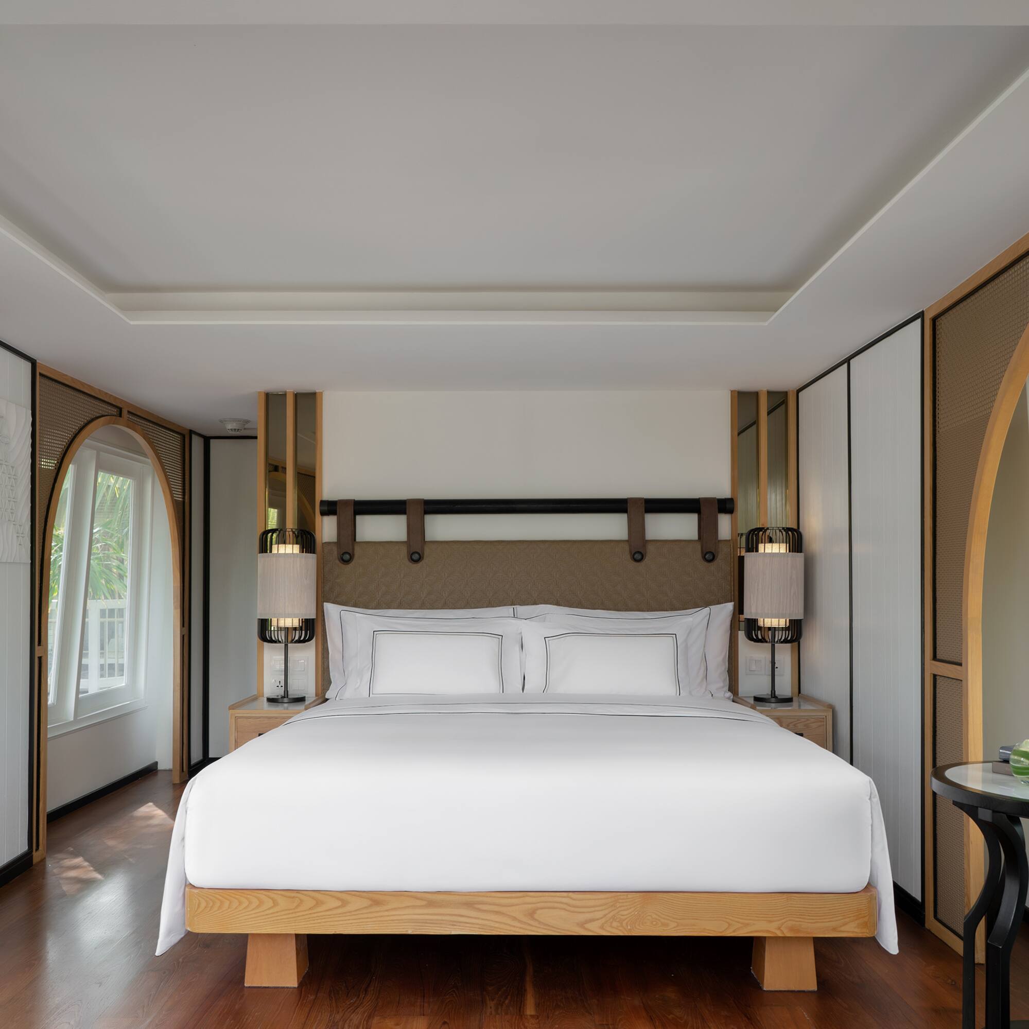 a room with a bed and a table