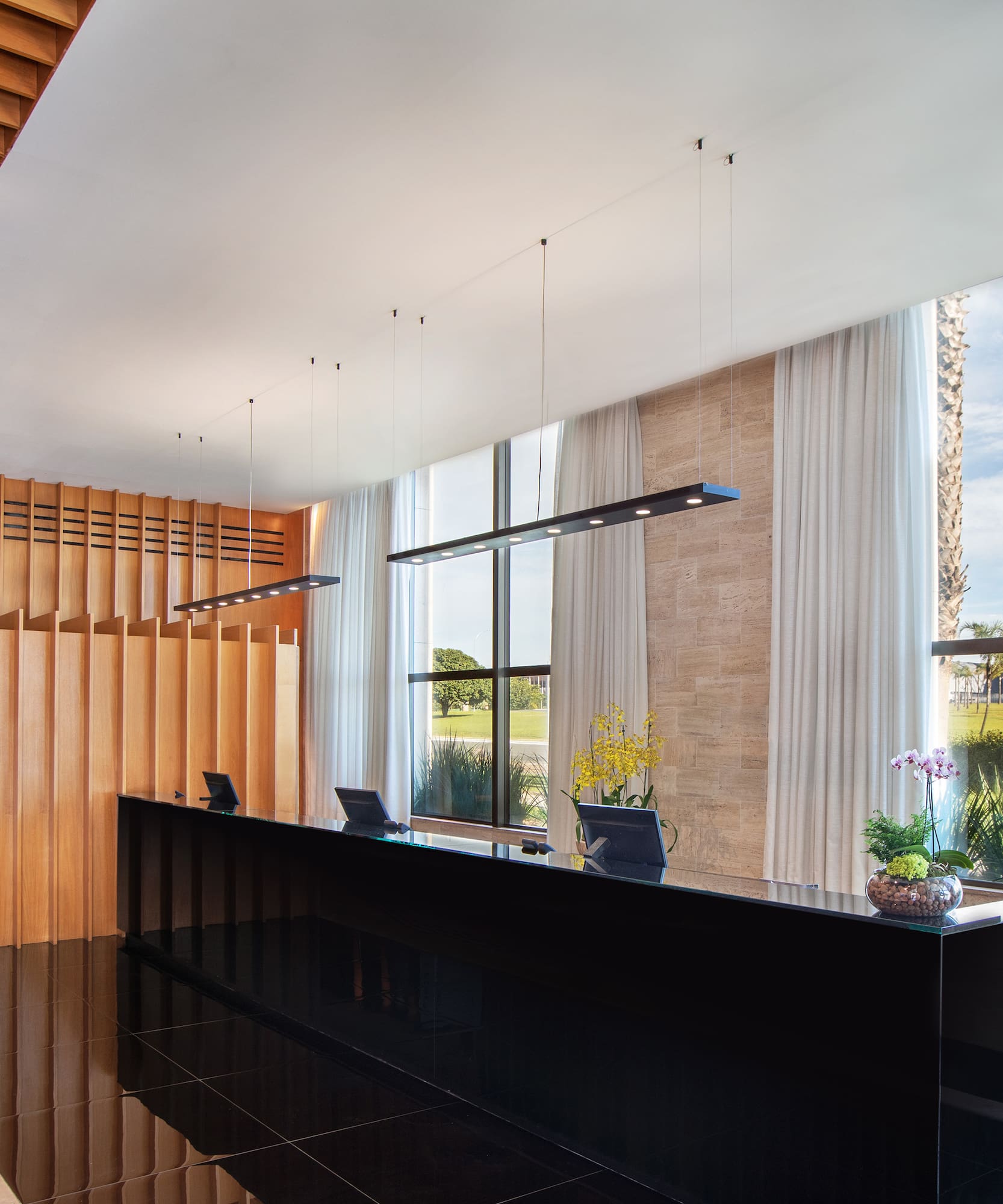 a reception desk in a hotel