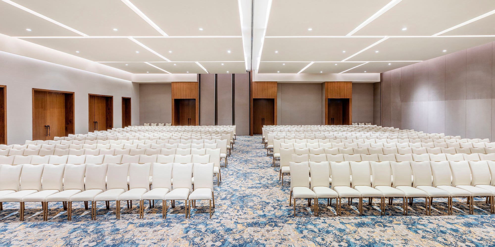 a large room with rows of chairs