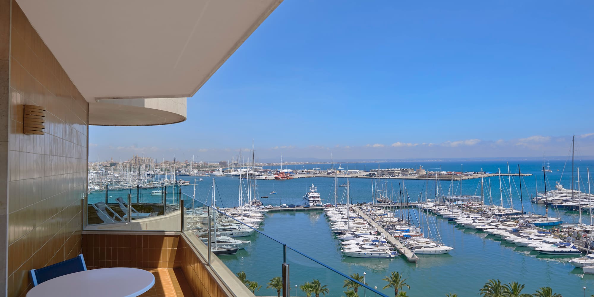 a view of a marina from a balcony
