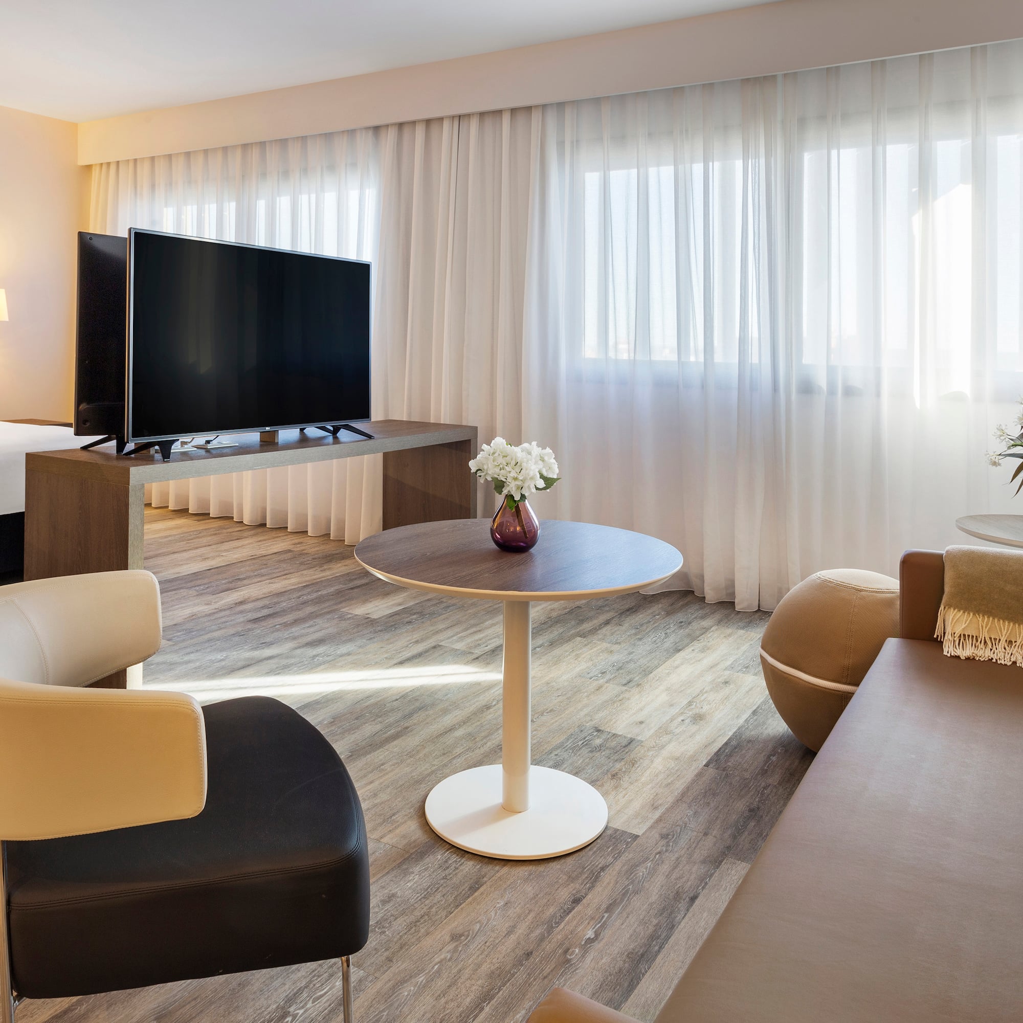 a room with a television and a couch