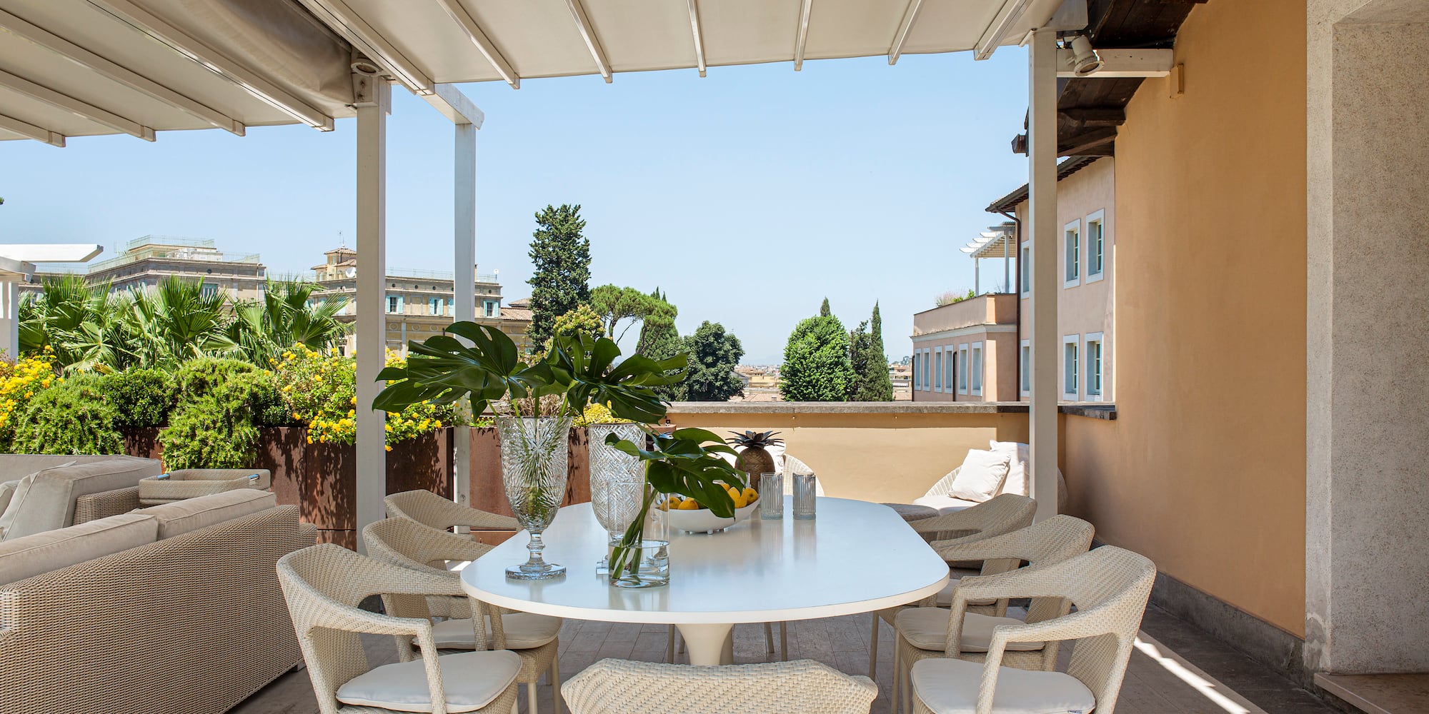 a table and chairs on a patio
