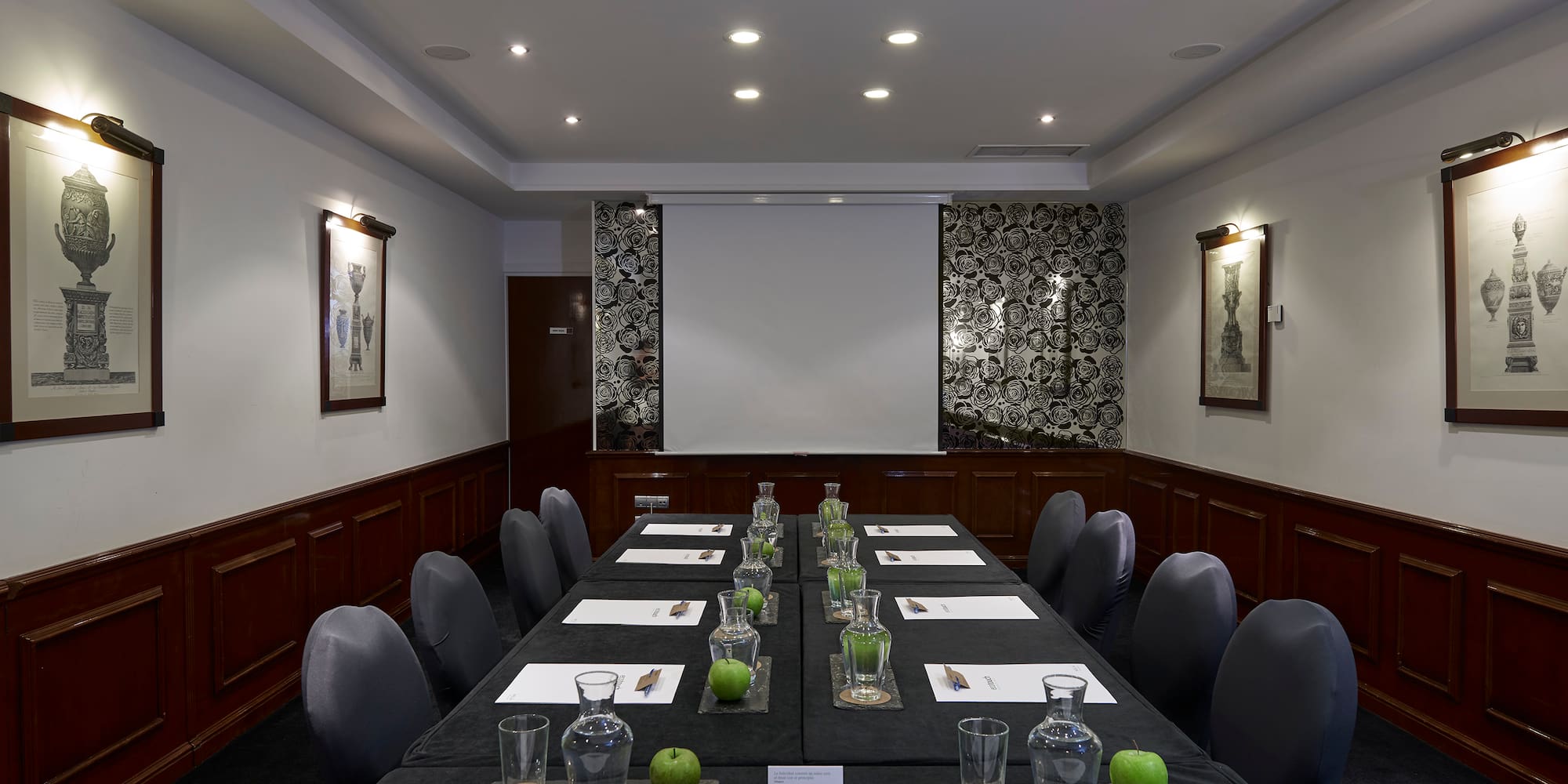 a room with a table and chairs