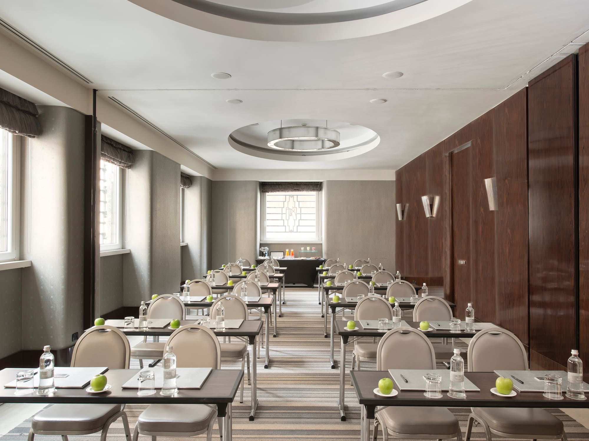 a room with tables and chairs