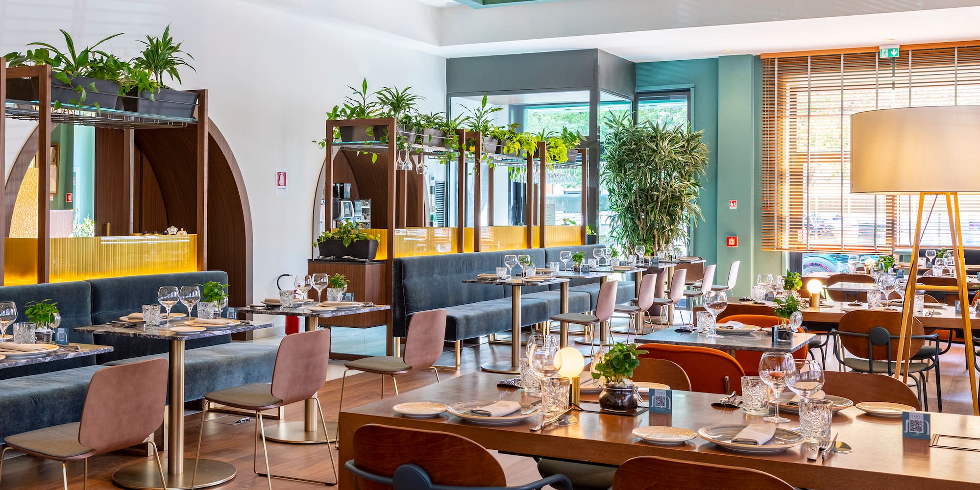 a room with tables and chairs