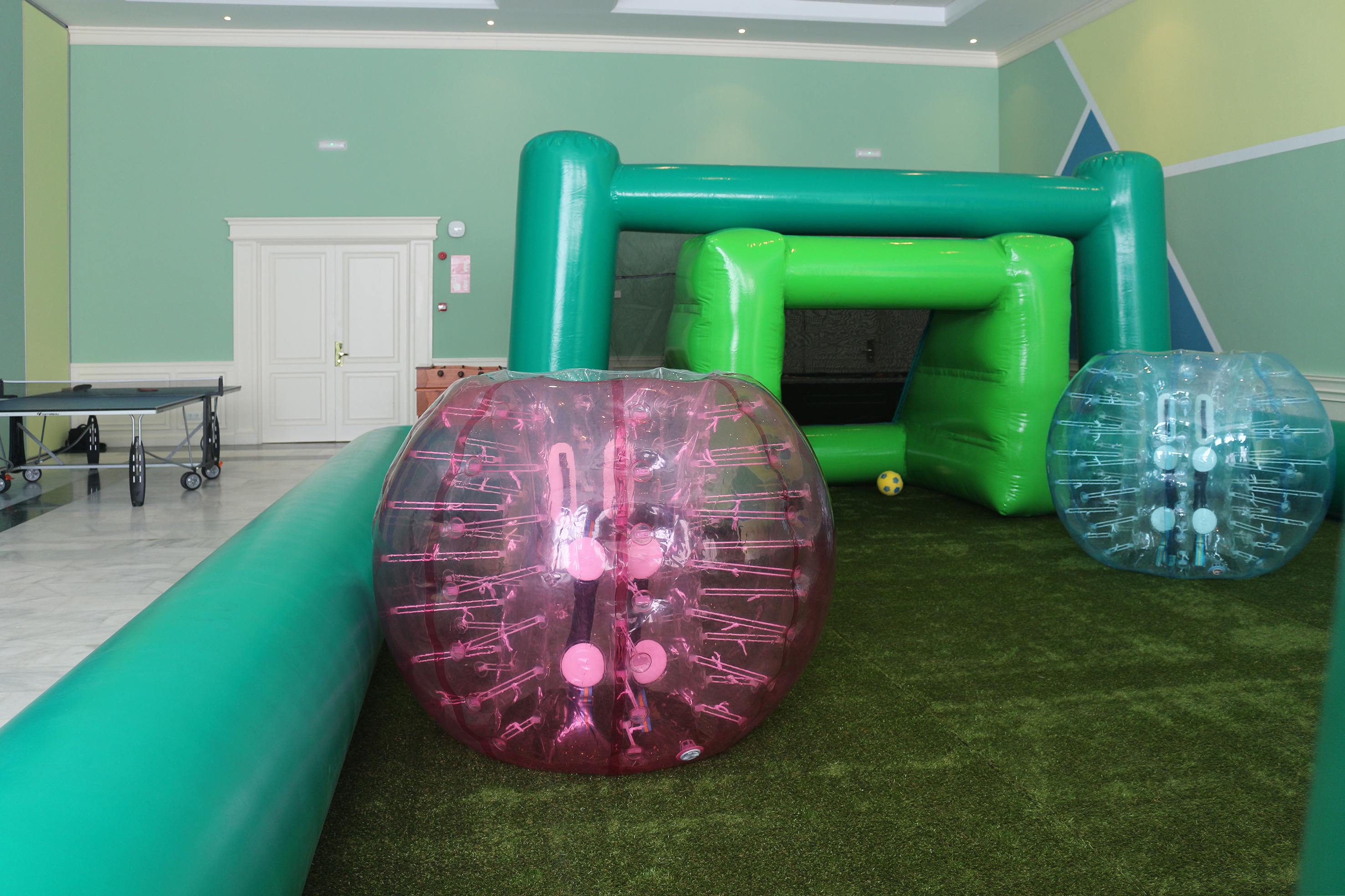 a large inflatable balls in a room