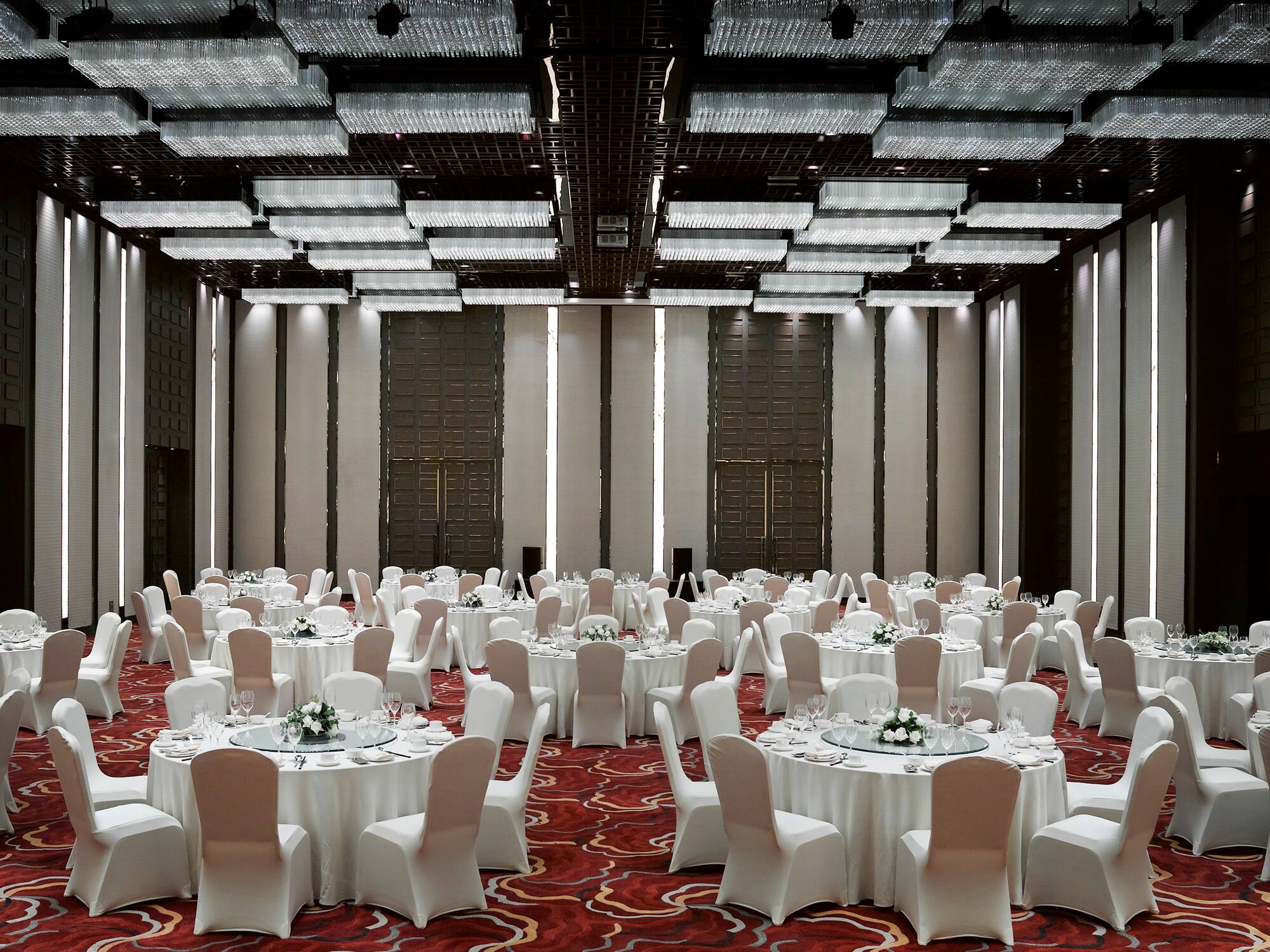 a room with tables and chairs