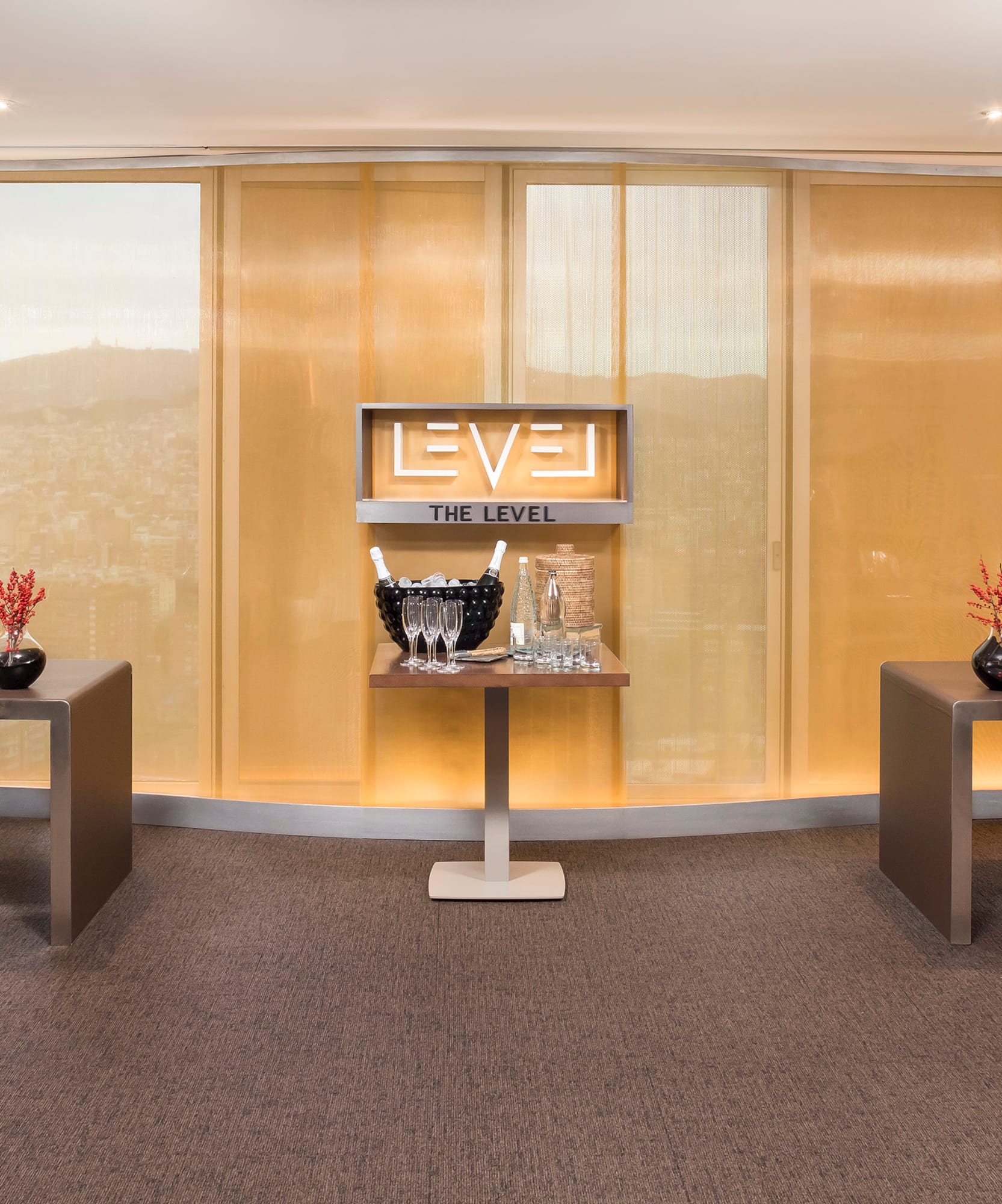 a room with a table and chairs