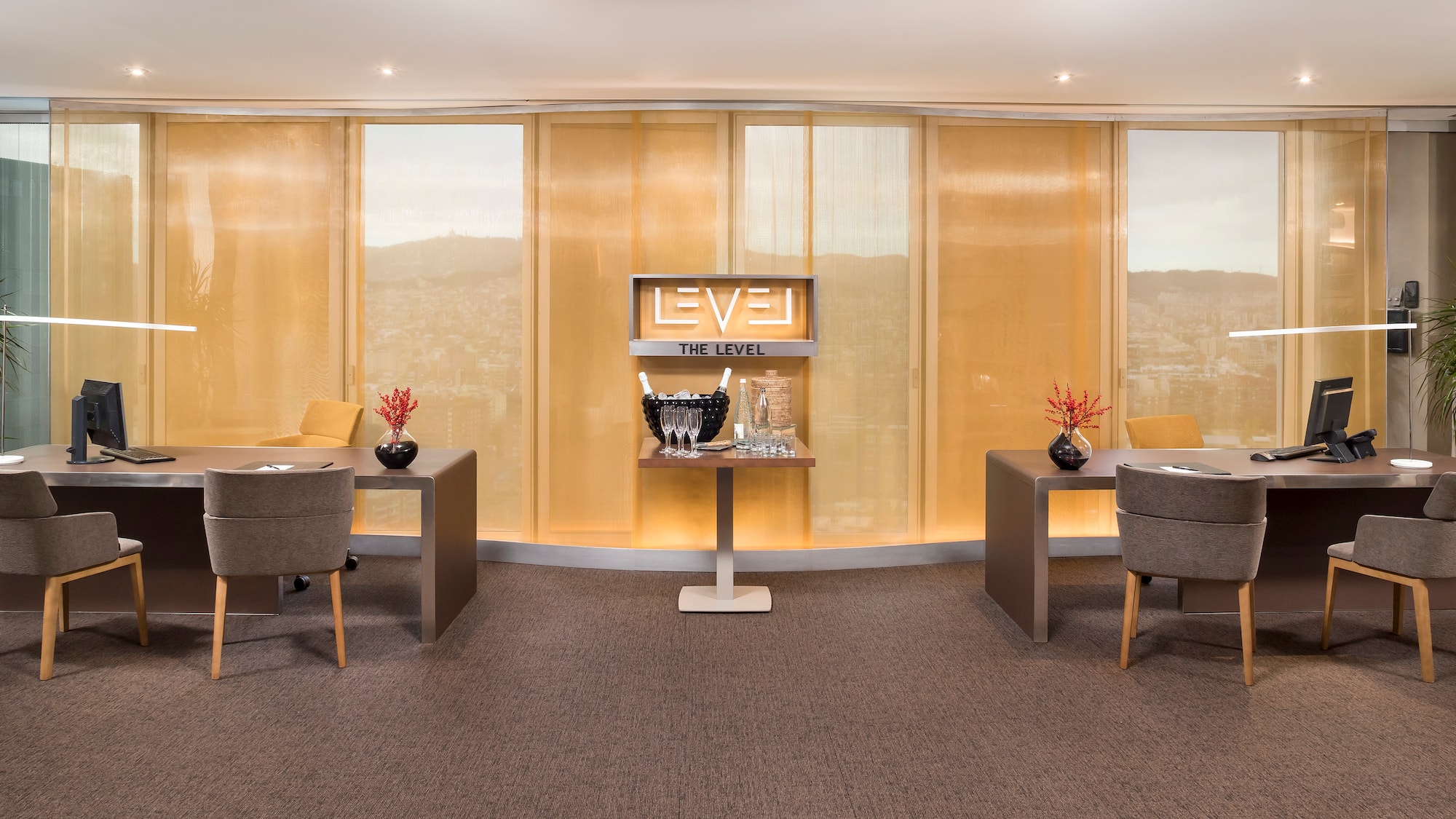 a room with a table and chairs