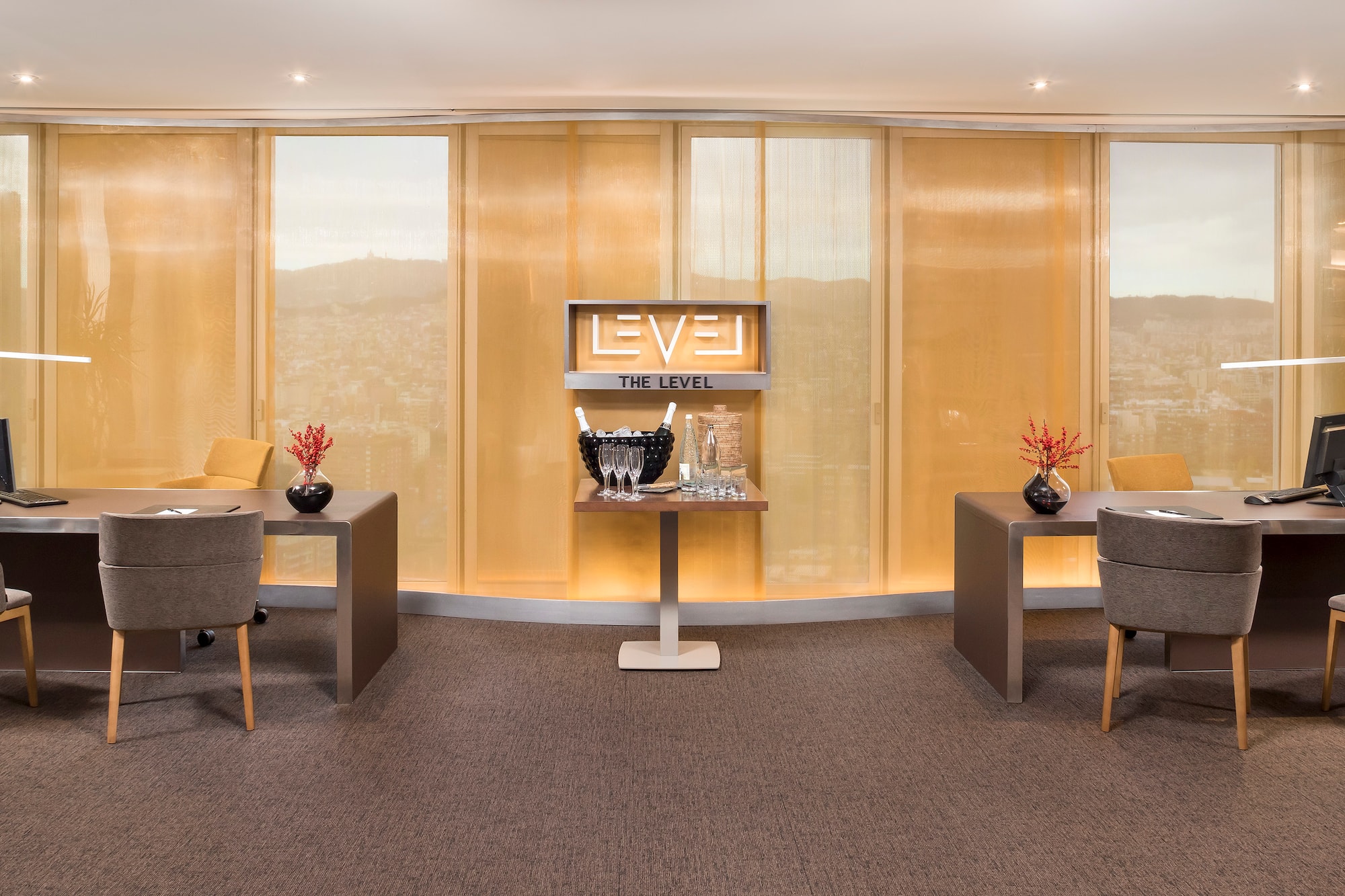 a room with a table and chairs