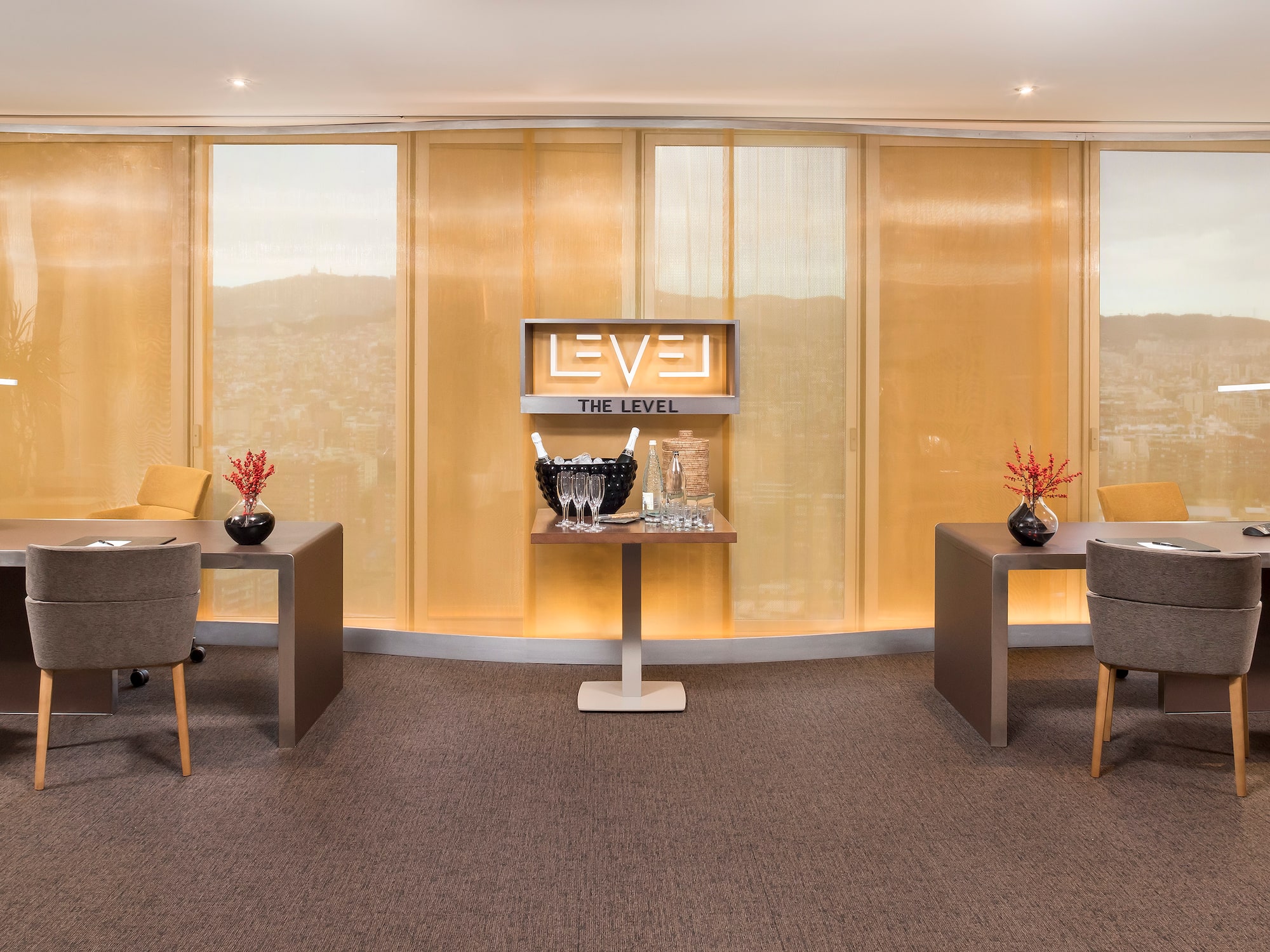 a room with a table and chairs