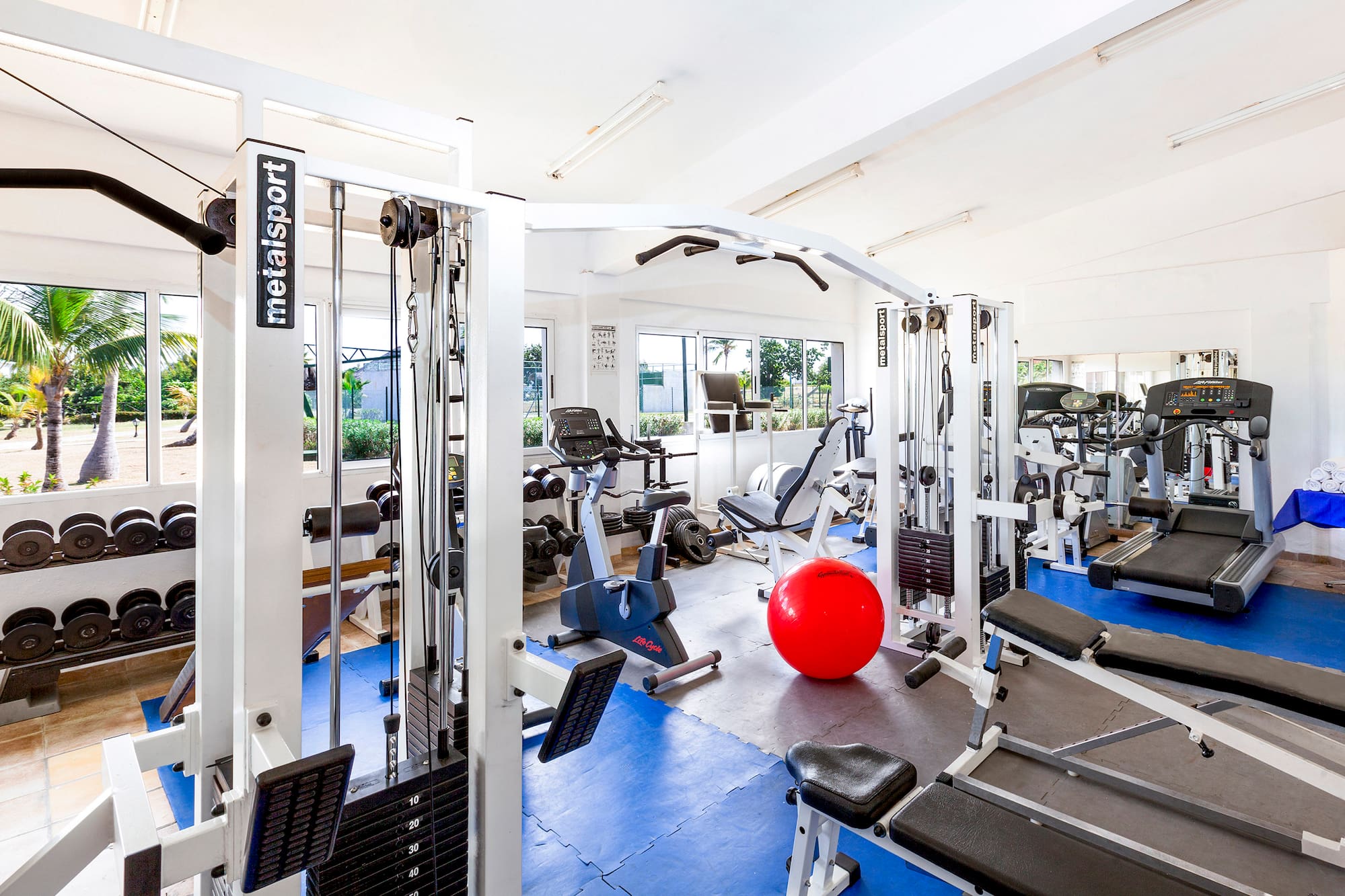 a gym with exercise equipment