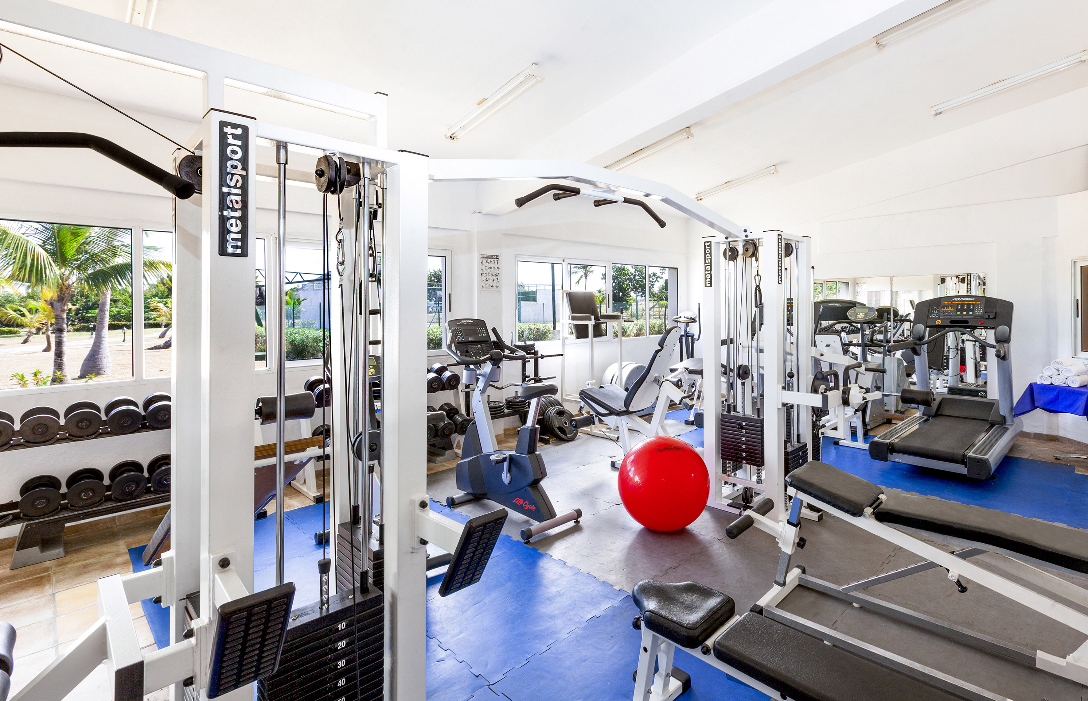 a gym with exercise equipment