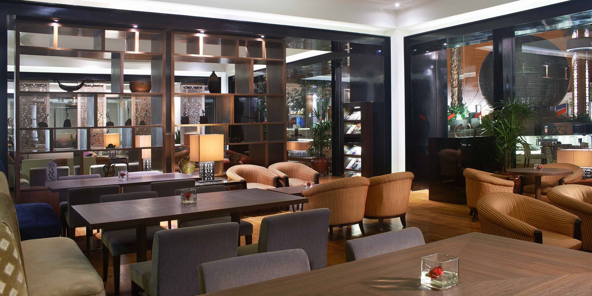 a room with tables and chairs