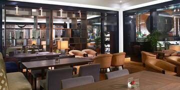 a room with tables and chairs