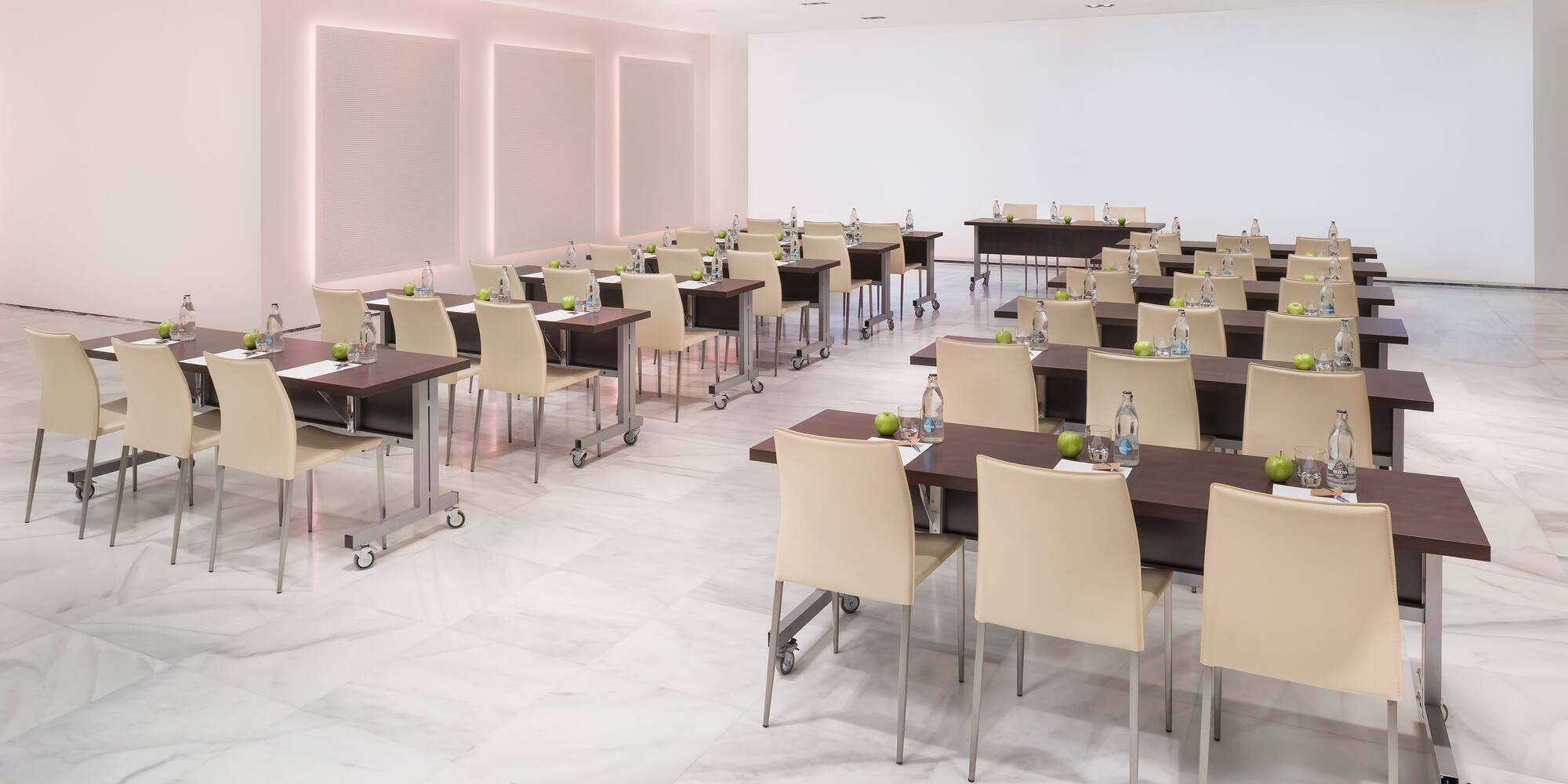 a room with tables and chairs