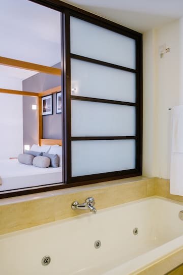 a mirror in a bathroom