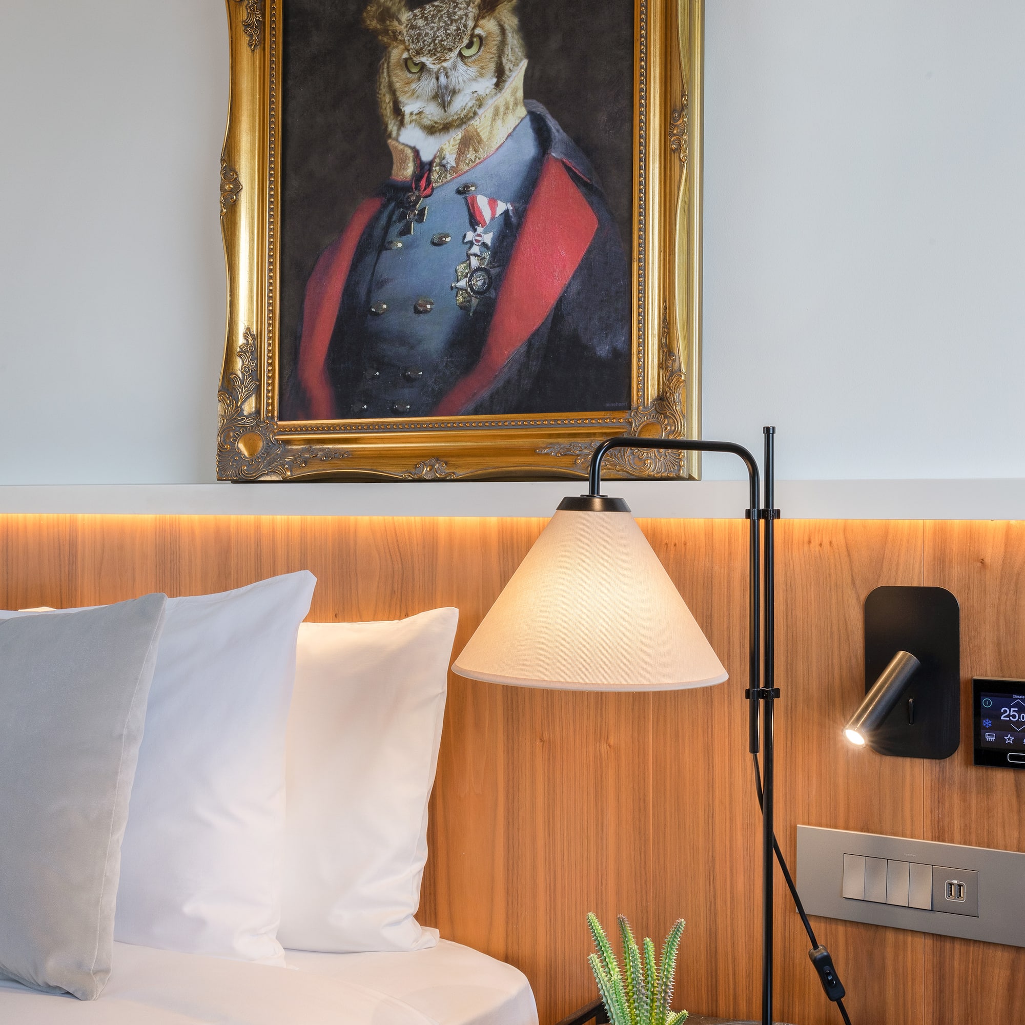 a picture of a cat in a frame on a wall