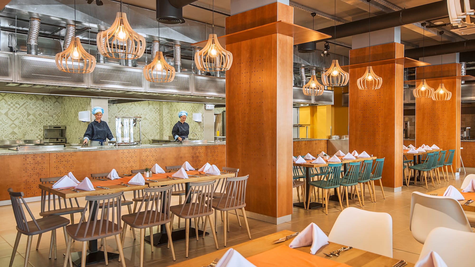 a restaurant with tables and chairs