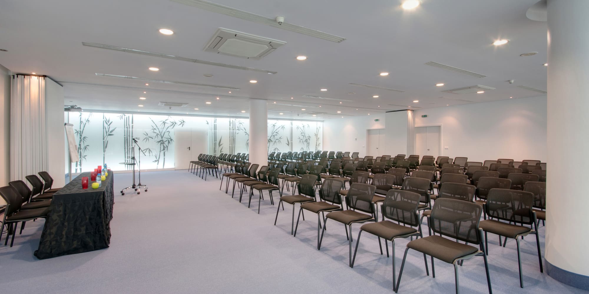 a room with rows of chairs
