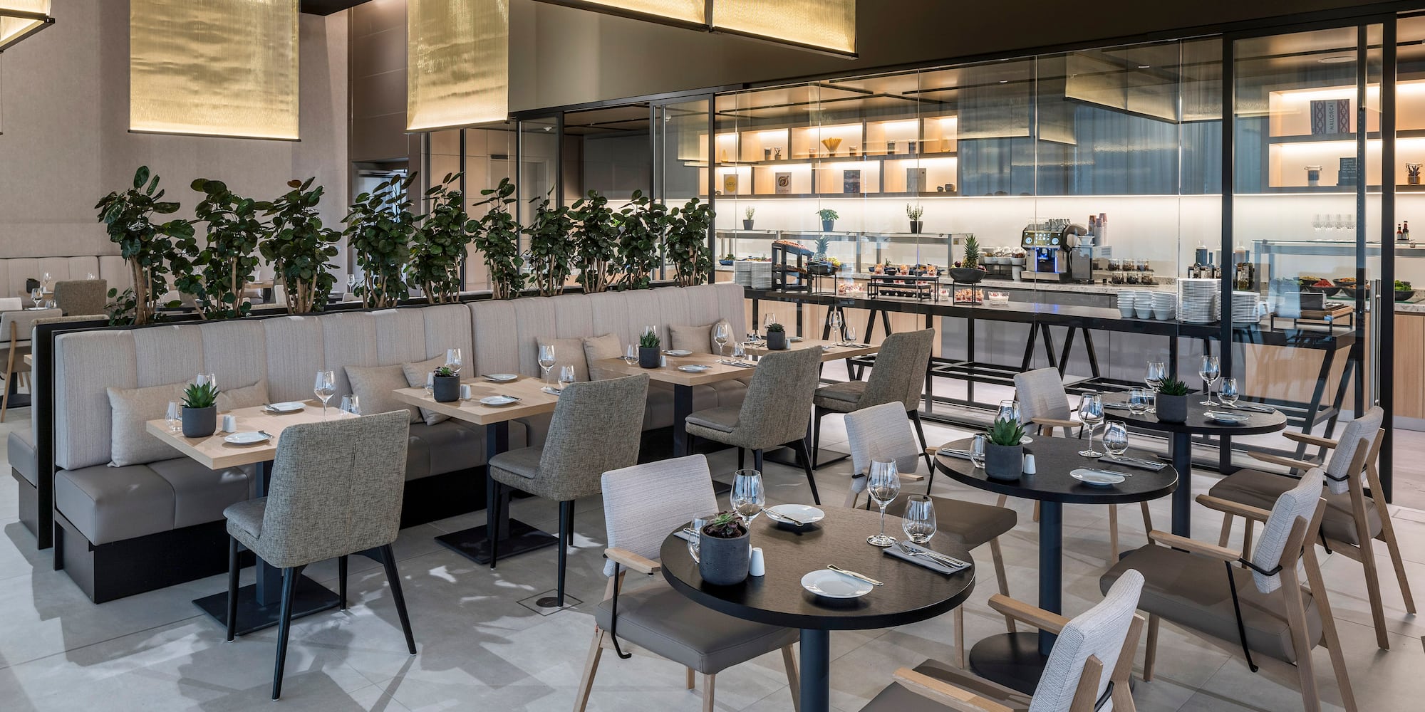 a restaurant with tables and chairs