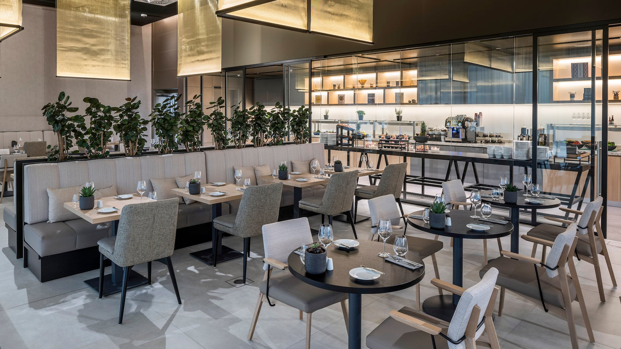 a restaurant with tables and chairs